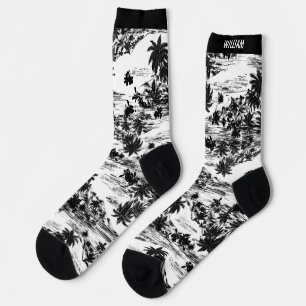 Calcetines Isla Tropical Hawaiana moderna Nombre en blanco y