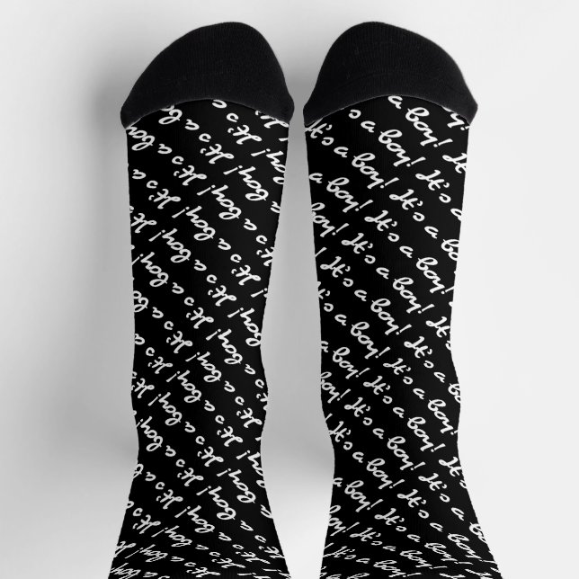 Calcetines It's a Boy! White Script Baby Gender Reveal (Arriba)