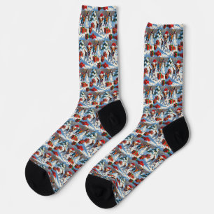 Calcetines Jack Russell en Nieve con Gorra de Navidades
