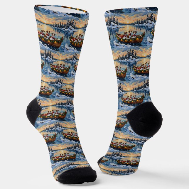 Calcetines Jack Russell Terrier Navidad Barco Fiesta (Angular)