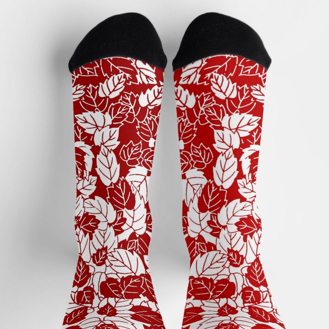 Calcetines Japanese Leaf Print, Dark Red and White (Arriba)