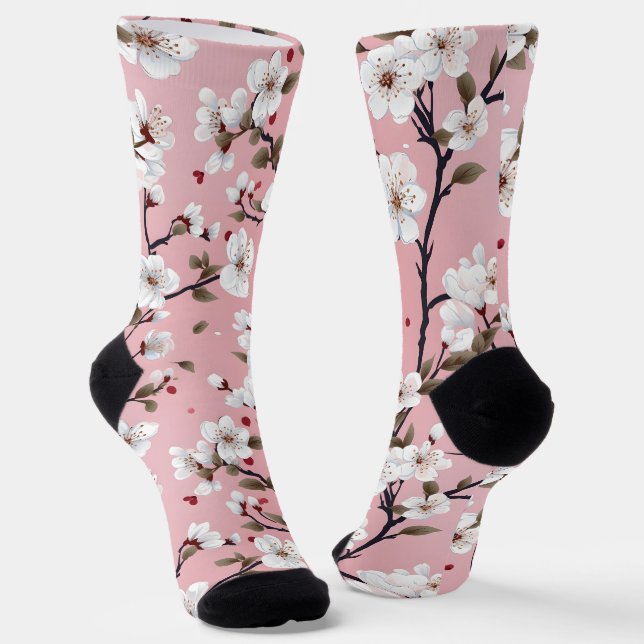Calcetines Japanese Pink Cherry Blossom Sakura Floral Spring  (Angular)