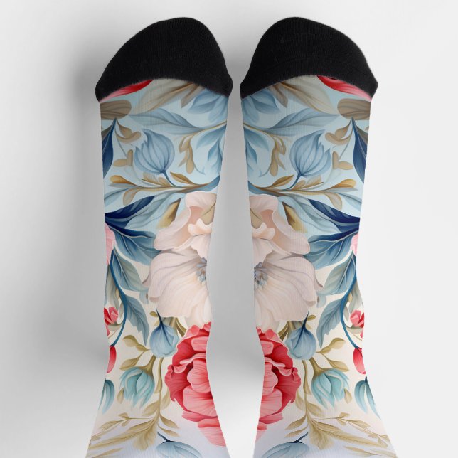 Calcetines Jardín Botánico de Flores Románticas Elegantes (Arriba)