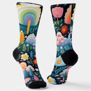 Calcetines Jardín de Arcoíris Caprichoso Patrón de Fantasía F
