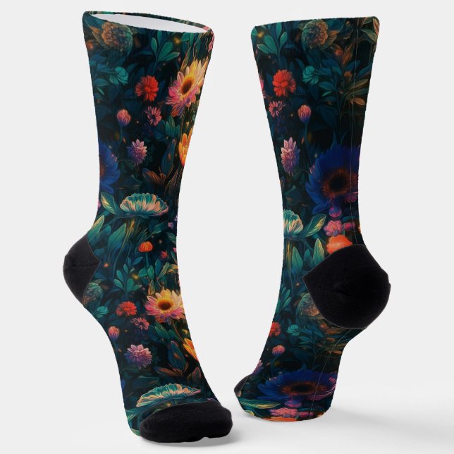 Calcetines Jardín de cabaña floral oscuro Socks sustentables (Angular)