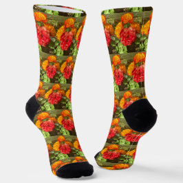 Calcetines Jardín De Flores Rojas Y naranja