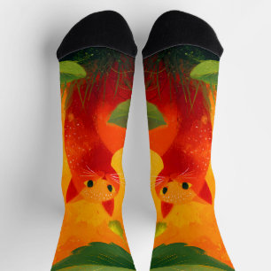 Calcetines Jardín de flores silvestres de gato rojo caprichos