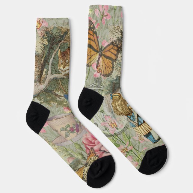 Calcetines Jardín del árbol de las maravillas del gato Alice  (Derecha)