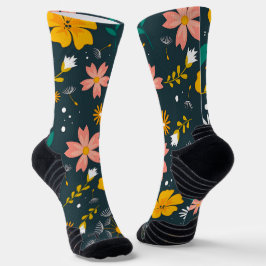 Calcetines Jardín floral naval patrón caprichoso de primavera