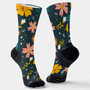 Calcetines Jardín floral naval patrón caprichoso de primavera