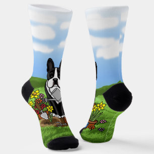 Calcetines Jardinero de flores Boston Terrier (negro) Perro l