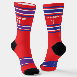 Calcetines Jersey deportivo rojo y púrpura - Número Nombre Ca