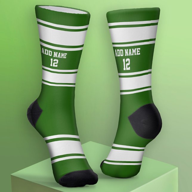 Calcetines Jersey deportivo verde y blanco - Número de nombre (Custom Sport Socks - Add Jersey Name and Number)