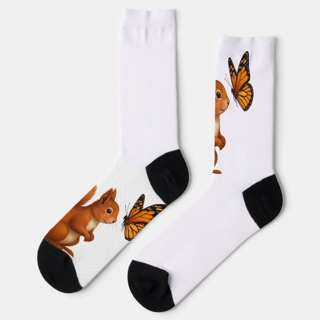 Calcetines Joyful Chase – Happy Squirrel & Butterfly (Izquierda)