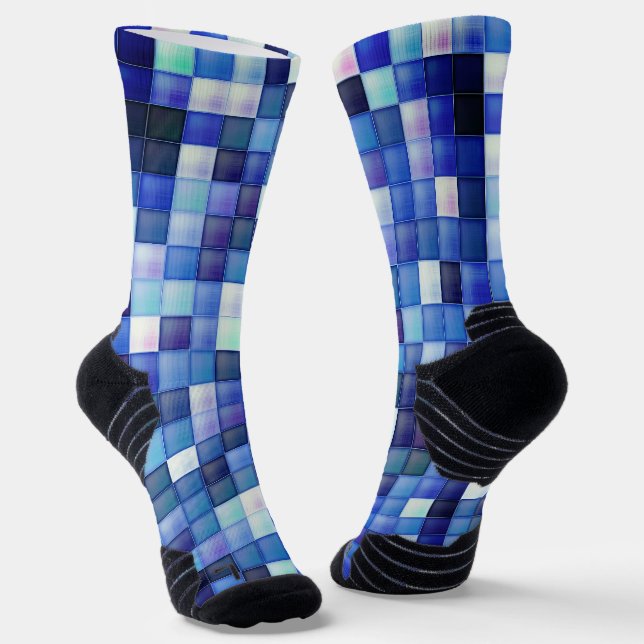 Calcetines Juego de video Pixels Blue Square Pattern (Angular)
