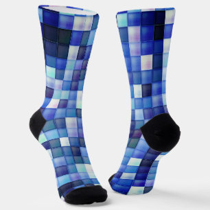 Calcetines Juego de video Pixels Blue Square Pattern