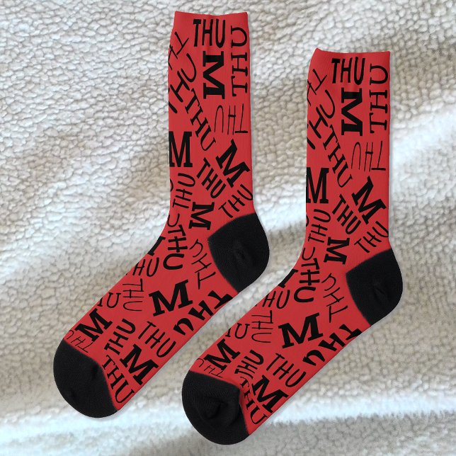 Calcetines Jueves Monograma Día De La Semana Rojo Y Negro (Subido por el creador)