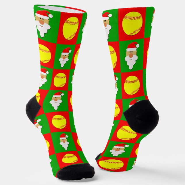 Calcetines Jugador de Softbol Navidades Santa Patrón vacacion (Angular)