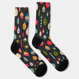 Calcetines Juguetes retro de árbol de Navidad en negro