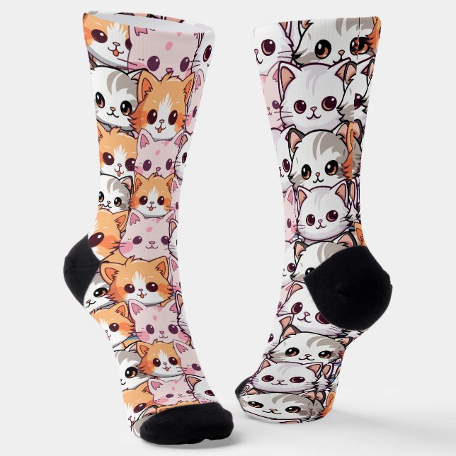 Calcetines Kawaii Cat feline Kitten mascota cara palo de impr (Angular)