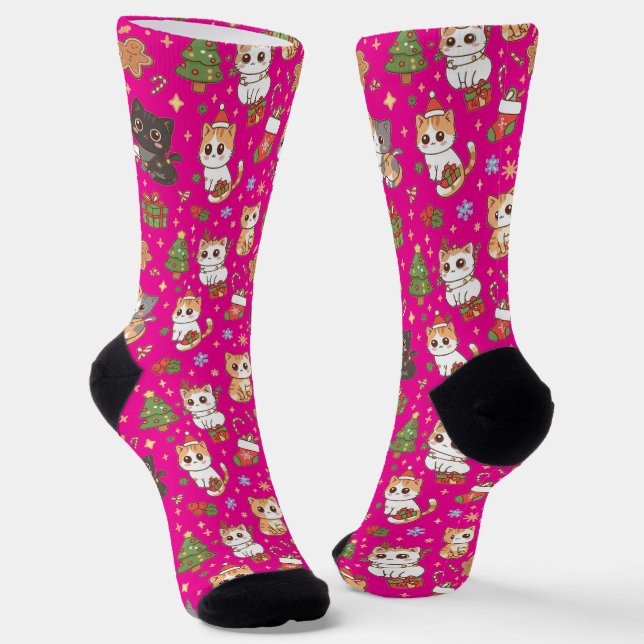 Calcetines Kawaii Christmas Cats Holiday Pattern Crew Socks (Angular)