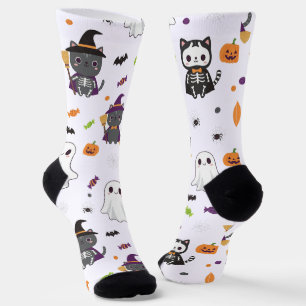 Calcetines Kawaii Halloween Gats and Ghosts Socks
