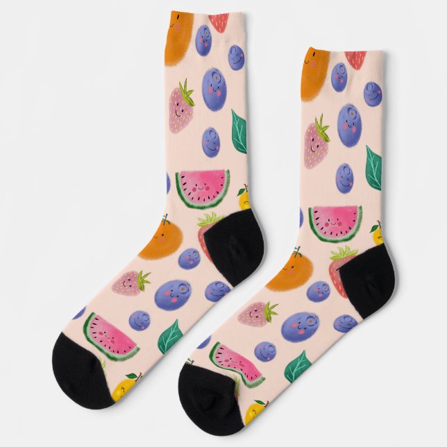 Calcetines Kawaii Hand-drawn Happy Fruits (Izquierda)