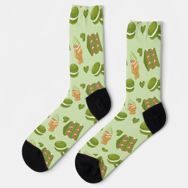 Calcetines  Kawaii Hand-Drawn Matcha Sweets Seamless Pattern (Izquierda)