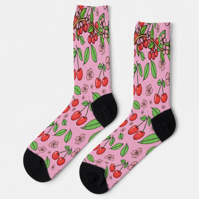 Calcetines Kawaii Red Cherry Vibes Cute Girly Aesthetic (Izquierda)