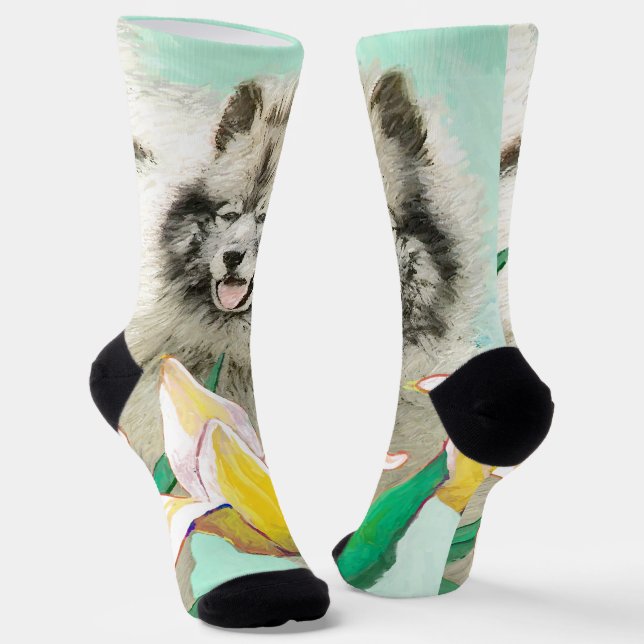 Calcetines Keeshond en tulipanes pintando arte original del p (Angular)