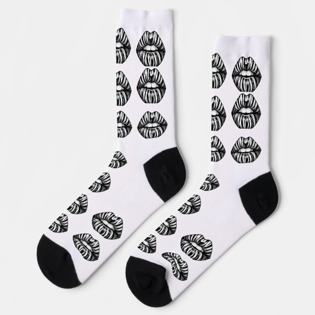 Calcetines Kiss Pattern Crew Socks –  Lips Design for Women (Izquierda)