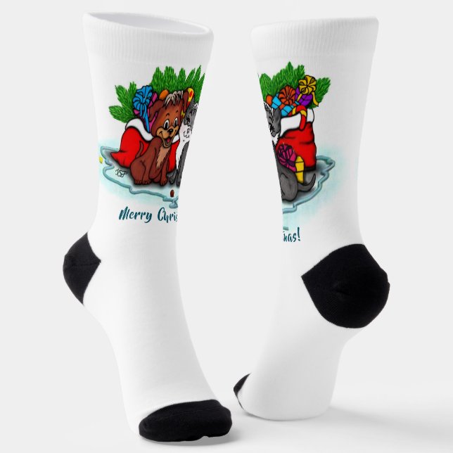 Calcetines Kitty and Puppy , Happy XMas (Angular)