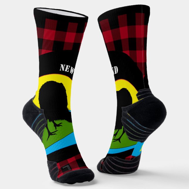Calcetines Kiwi Bird Nueva Zelanda, Red Buffalo Plaid (Angular)