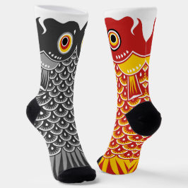 Calcetines Koinobori de carpa negra y roja asimétrica