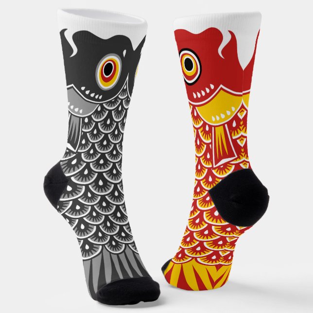 Calcetines Koinobori de carpa negra y roja asimétrica (Angular)