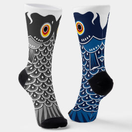 Calcetines Koinobori de carpa negro y azul asimétrico