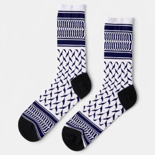 Calcetines kufiya palestina blanca y azul oscuro
