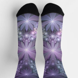 Calcetines La cama de flores reluciente arte fractal
