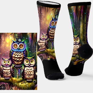 Calcetines La familia de las lechuzas Steampunk en el bosque
