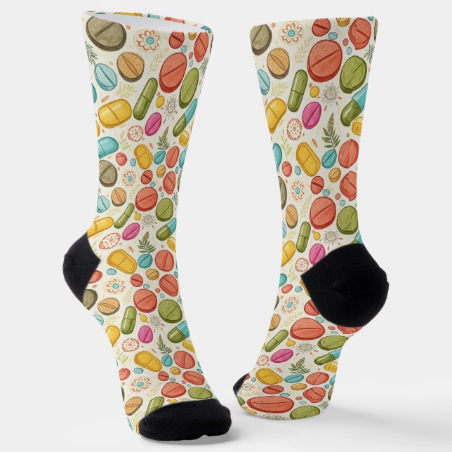 Calcetines La farmacia Boho se zambulla con flores y píldoras (Angular)