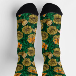 Calcetines La pradera de Dandelion en verde oscuro