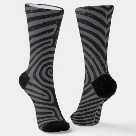 Calcetines Laberinto de Círculo Negro (Gris) Arte Fino