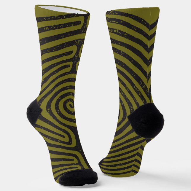 Calcetines Laberinto de Círculo Negro (Oliva) Arte Fino (Angular)
