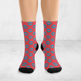 Calcetines Labios besándose de arte pop rojo y azul XOXO