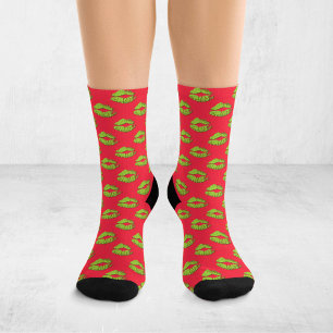 Calcetines Labios besándose Pop Art Rojo y Verde XOXO
