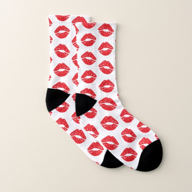 Calcetines Labios Rojos, Labios Rojos, Beso, Patrón De Labios (Par)