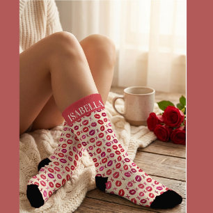 Calcetines Labios Rojos Personalizados & XOXO Nombre del Día 