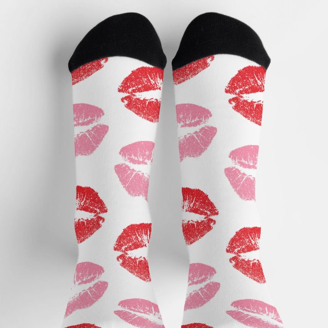 Calcetines Labios rojos y rosados, patrón de labios, labios,  (Arriba)