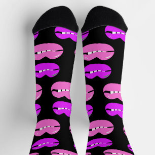 Calcetines Labios Rosa Púrpura Brillante Negro