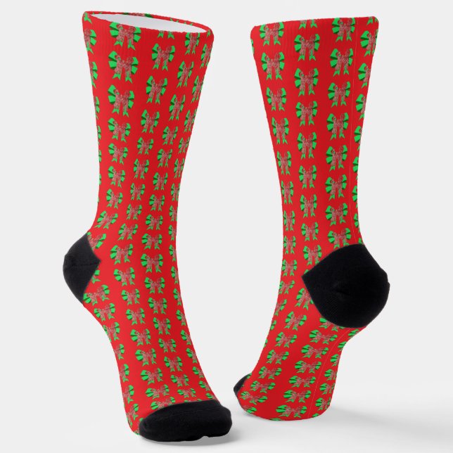 Calcetines Labradoodle Christmas Dog Bow Silhouette Red (Angular)